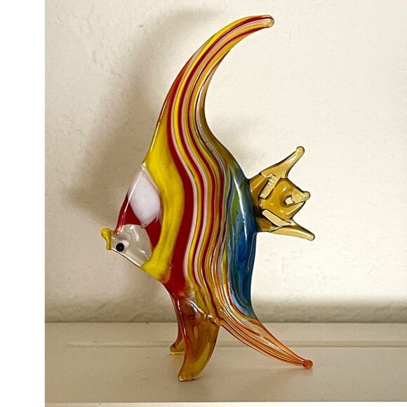 Vintage Hand Blown Murano Style Art Glass Fish Angel Figurine-Red Gold - Picture 1 of 7